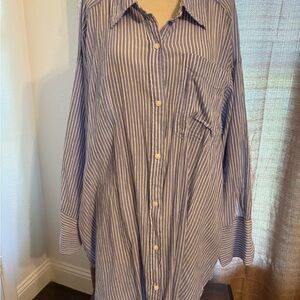 H&M Men's Casual Blue and White Striped Shirt